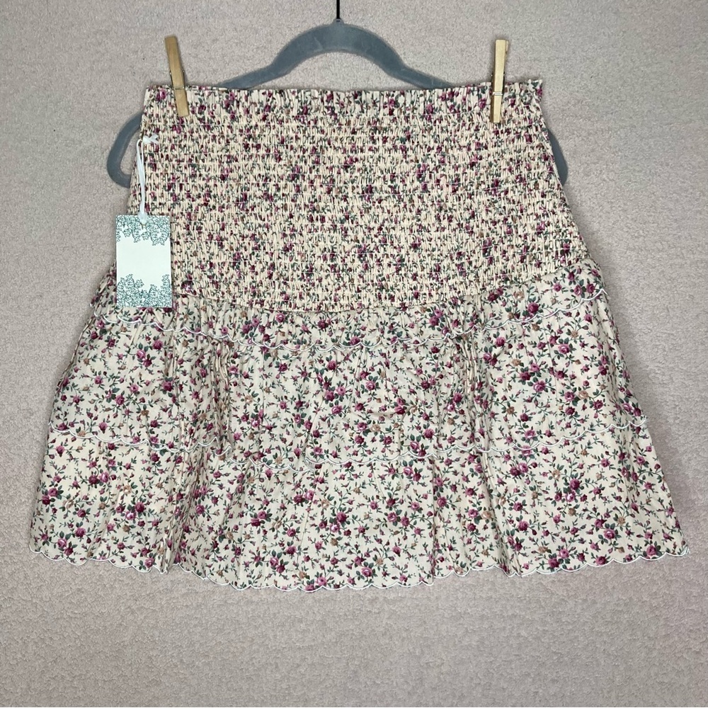 NEW Tuckernuck Smocked Floral Mini Skirt Women’s M Cream/Pink Y2K Hyacinth House - Picture 4 of 10